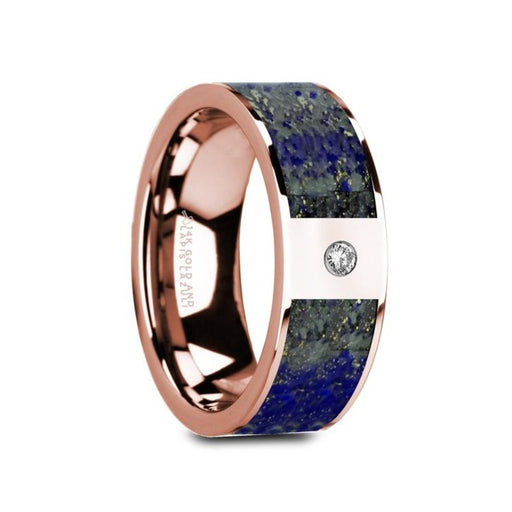 GALLUS Flat 14K Rose Gold with Blue Lapis Lazuli Inlay & White Diamond Setting - 8mm