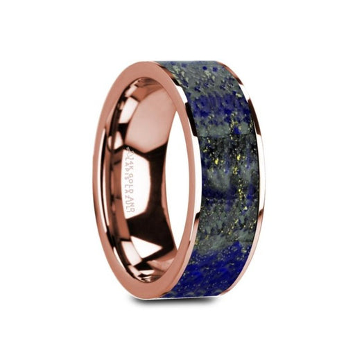 GALEN Flat 14K Rose Gold with Blue Lapis Lazuli Inlay and Polished Edges - 8mm