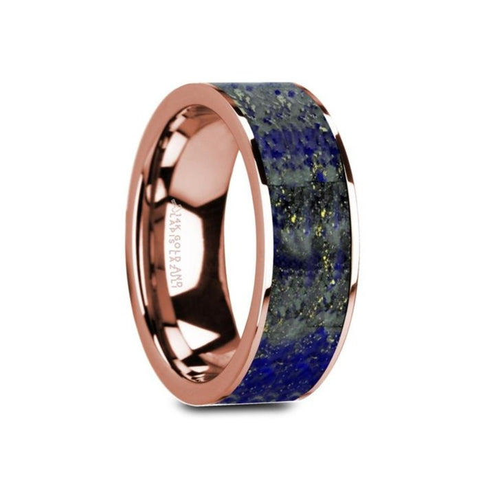GALEN Flat 14K Rose Gold with Blue Lapis Lazuli Inlay and Polished Edges - 8mm
