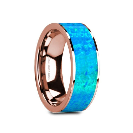 GAGE Flat 14K Rose Gold with Blue Opal Inlay and Polished Edges - 8mm