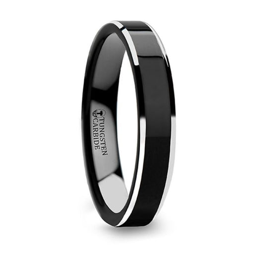 MACLAREN Black Polish Finished Center Tungsten Wedding Band with Polished Gray Tungsten Beveled Edges - 4mm - 8mm