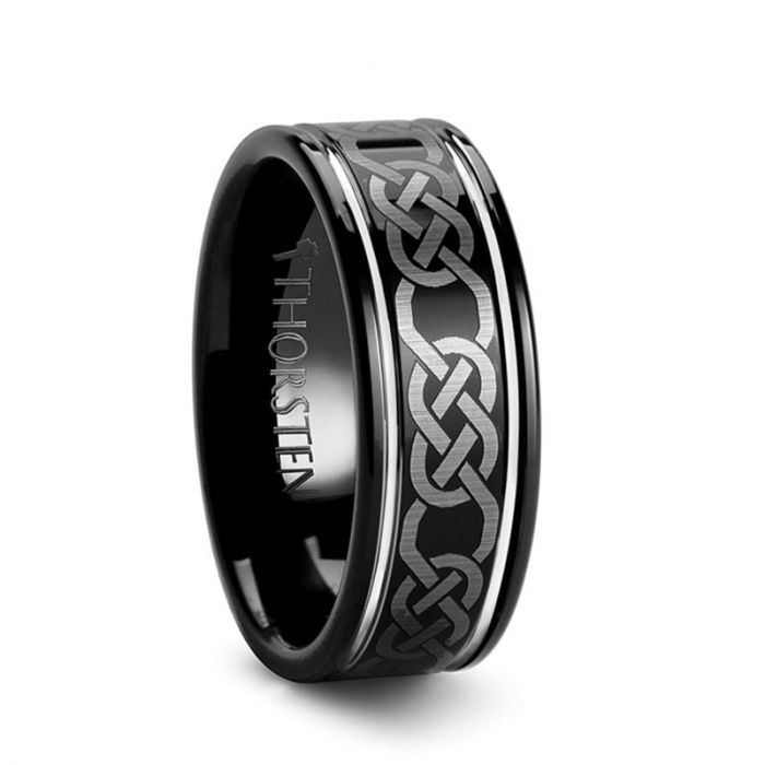KILKENNY Black Tungsten Ring with Celtic Pattern - 8mm