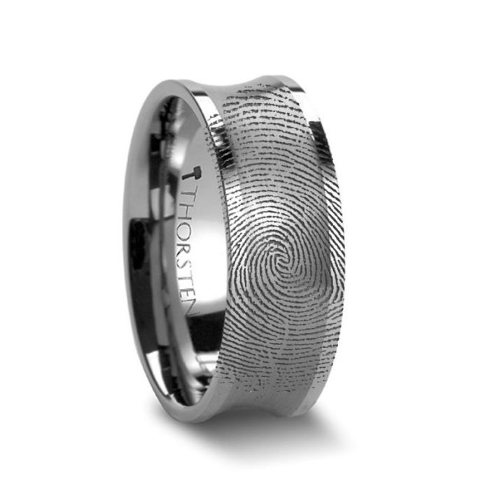 Fingerprint Ring Engraved Concave Tungsten Ring Brushed Center - Trevico - 8 mm