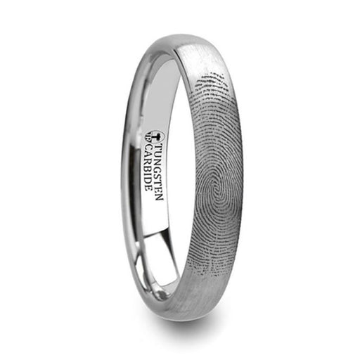 Fingerprint Ring Engraved Domed Tungsten Ring Brushed Ring- Perseus - 4mm - 8mm