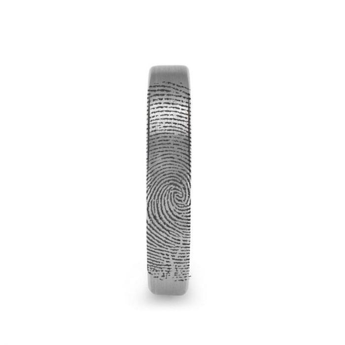 Fingerprint Engraved Flat Pipe Cut Tungsten Ring Brushed Ring - Mercury - 4mm - 8mm