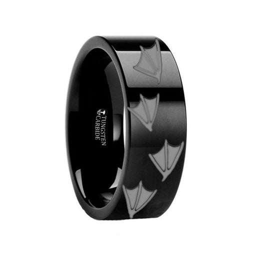 Animal Track Duck Print Engraved Flat Black Tungsten Ring Polished - 4mm - 12mm