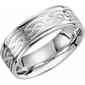 14K White Celtic-Inspired Grooved Band 51276 - 7 mm