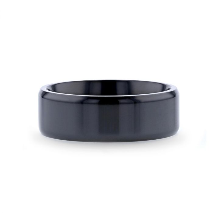 EXODUS Black Titanium Wedding Ring with Beveled Edges - 8mm