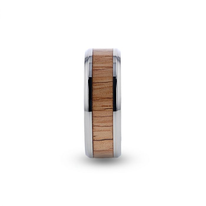 RUBRA Red Oak Wood Inlaid Titanium Ring with Bevels - 8mm