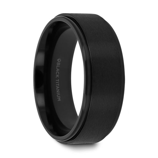 BABYLON Flat Black Titanium Ring with Brushed Raised Center & Polished Edges - 8mm