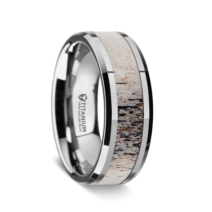 CARIBOU Polished Beveled Titanium Men's Wedding Band with Ombre Deer Antler Inlay - 8 mm