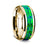 14K Yellow Gold Polished Beveled Edges Wedding Ring with Emerald Green and Sapphire Blue Opal Inlay - 8 mm