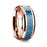 14k Rose Gold Polished Beveled Edges Wedding Ring with Blue Carbon Fiber Inlay - 8 mm