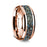 14K Rose Gold Polished Beveled Edges Wedding Ring with Blue Dinosaur Inlay - 8 mm