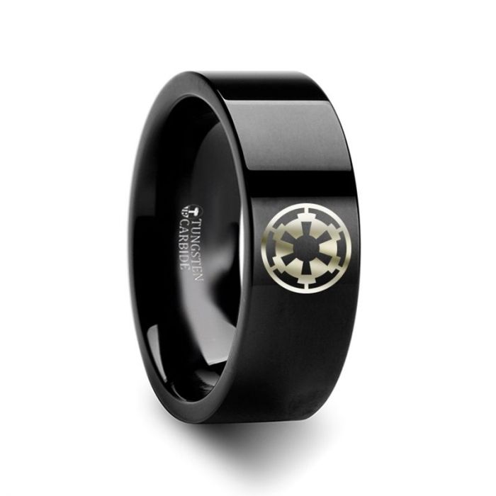 Sith Imperial Emblem Star Wars Black Tungsten Engraved Ring - 4mm - 12mm