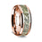 14K Rose Gold Polished Beveled Edges Wedding Ring with Green Dinosaur Bone Inlay - 8 mm