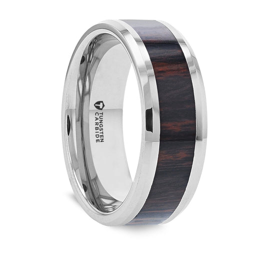 AZTEC Mahogany Obsidian Inlaid Tungsten Carbide Ring with Polished Beveled Edges