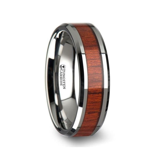 NARRA Tungsten Wood Ring with Polished Bevels and Padauk Real Wood Inlay - 6mm - 10mm