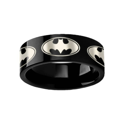 Circular Batman Dark Knight Super Hero Black Tungsten Engraved Ring - 4mm - 12mm