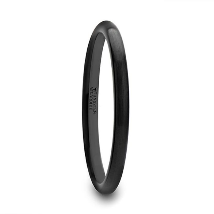 GEORGIA Domed Brush Finished Black Tungsten Carbide Wedding Band for Women - 2 mm