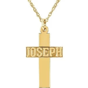 Block Nameplate Cross Necklace 86132