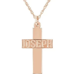 Block Nameplate Cross Necklace 86132