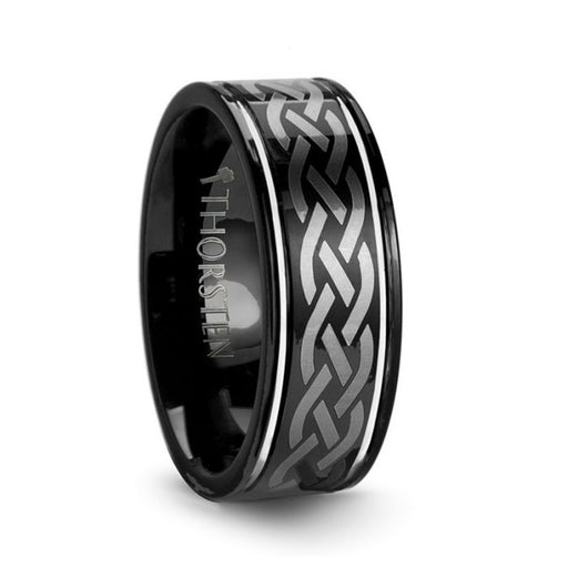 KILDARE Celtic Engraved Design Black Tungsten Wedding Band - 8 mm