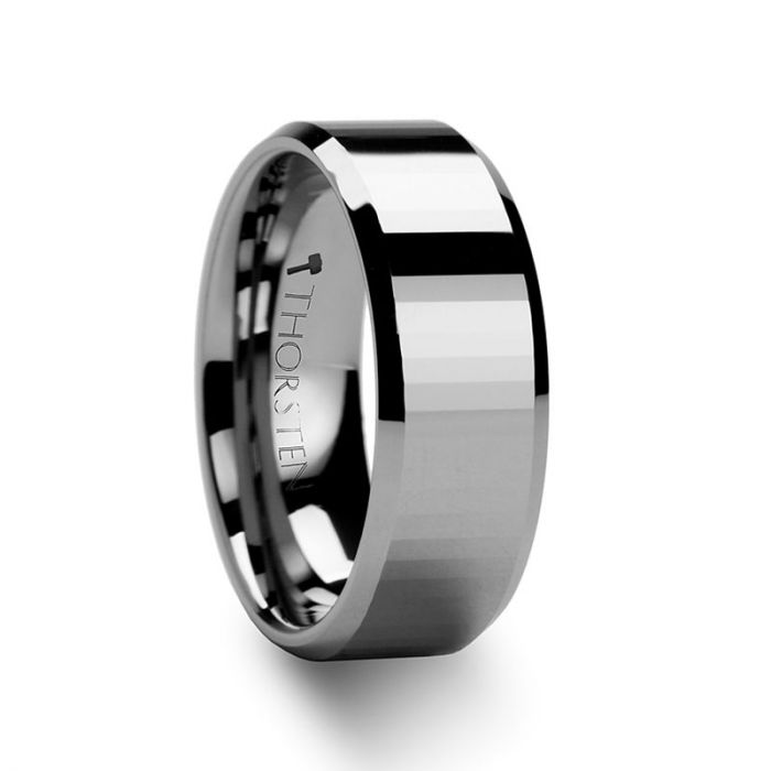 TURIN Tungsten Ring with Beveled Edge and Rectangular Facets - 4mm - 8mm