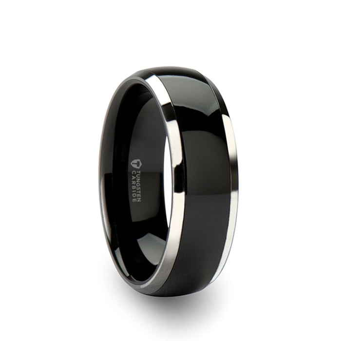 CARRERA Domed Black Ceramic with Tungsten Inlay Ring- 6mm - 10mm