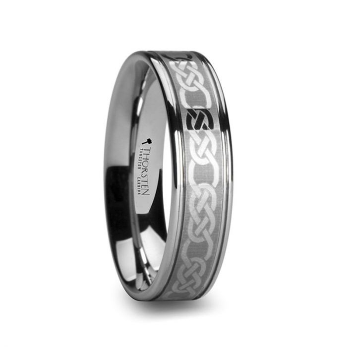 PALATINE Laser Engraved Tungsten Ring with Celtic Pattern - 6mm - 10mm