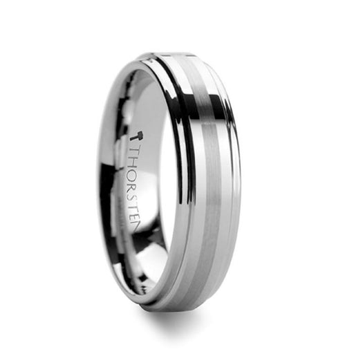 VALKYRIE Raised Center Tungsten Ring with Brushed Stripe 6 mm & 8mm