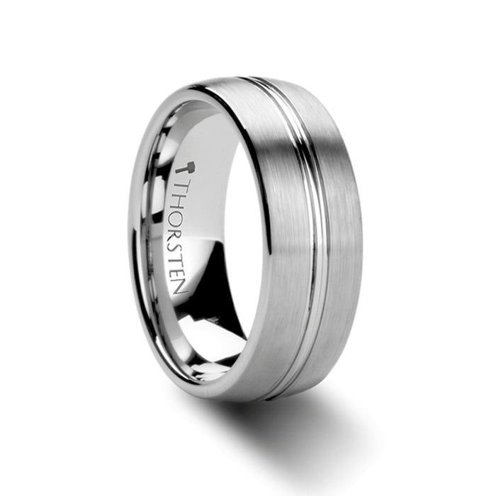 BOSS Rounded Brushed Center Groove Tungsten Carbide Ring - 6mm & 8mm