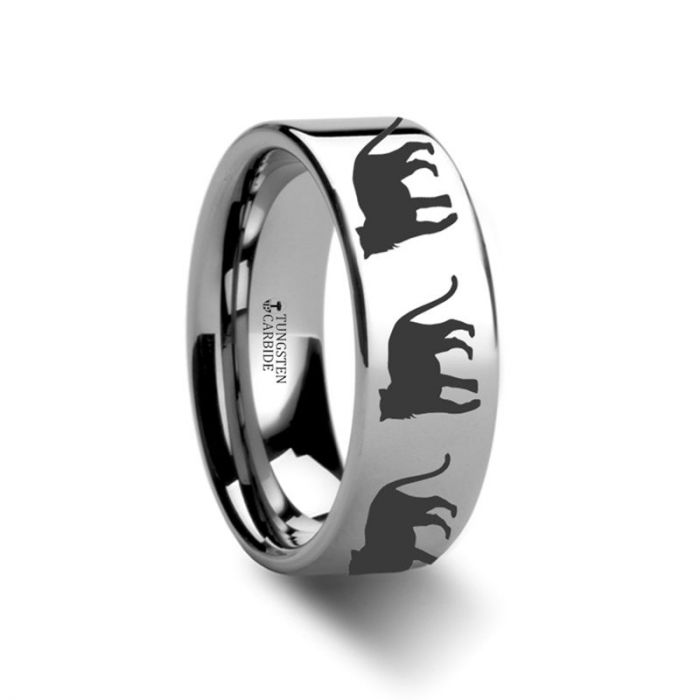 Animal Tiger Print Ring Engraved Flat Tungsten Ring - 4mm - 12mm