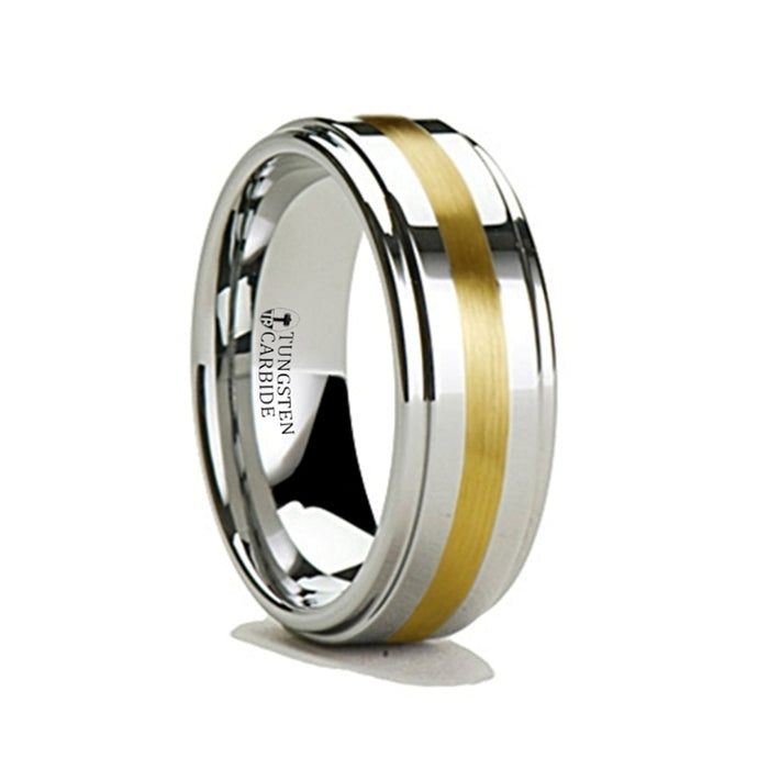 APOLLO Raised Center Tungsten Carbide Ring with Gold Inlay