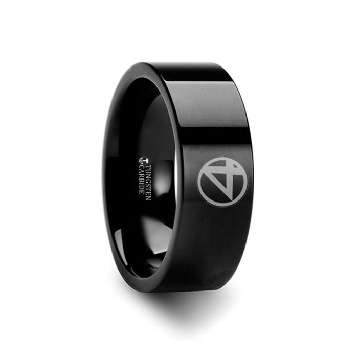 Fantastic Four Symbol Super Hero Black Tungsten Engraved Ring Jewelry - 4mm - 12mm