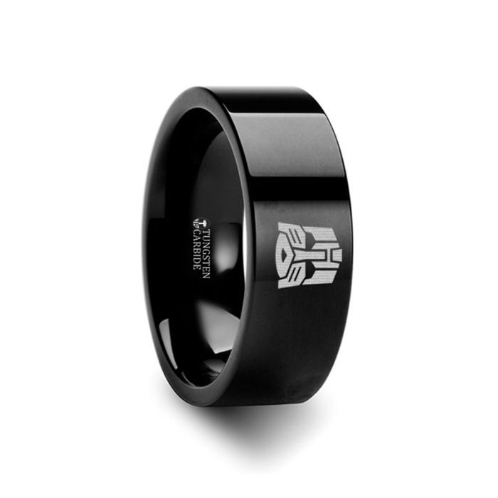 Transformers Autobots Symbol Super Hero Movie Black Tungsten Engraved Ring Jewelry - 4mm - 12mm