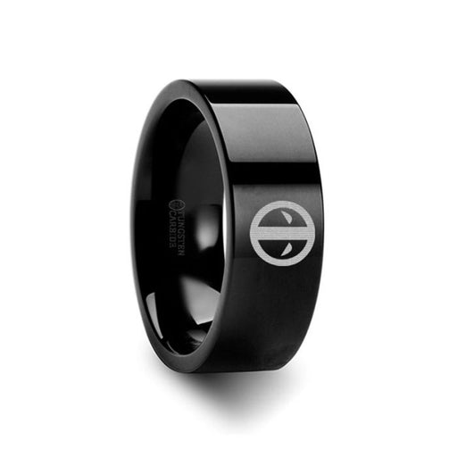 Deadpool Mercenary Symbol Super Hero Movie Black Tungsten Engraved Ring Jewelry - 4mm - 12mm