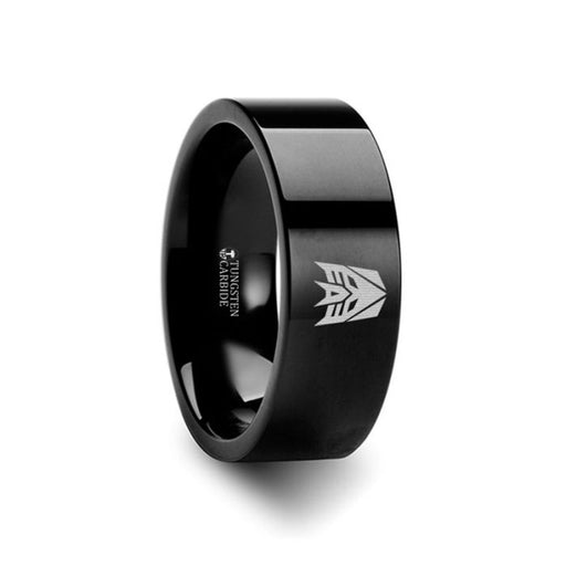 Decepticon Transformers Movie Symbol Super Hero Movie Black Tungsten Engraved Ring Jewelry - 4mm - 12mm