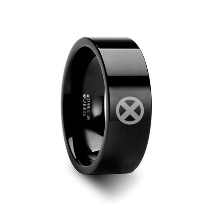 X Men Symbol Super Hero Movie Black Tungsten Engraved Ring Jewelry - 4mm - 12mm
