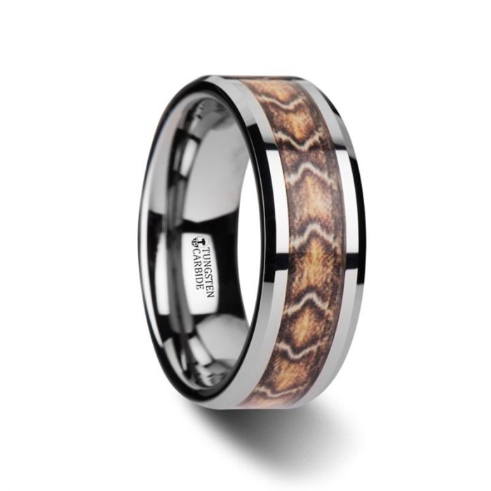 VIPER Tungsten Wedding Ring with Boa Snake Skin Design Inlay - 8mm