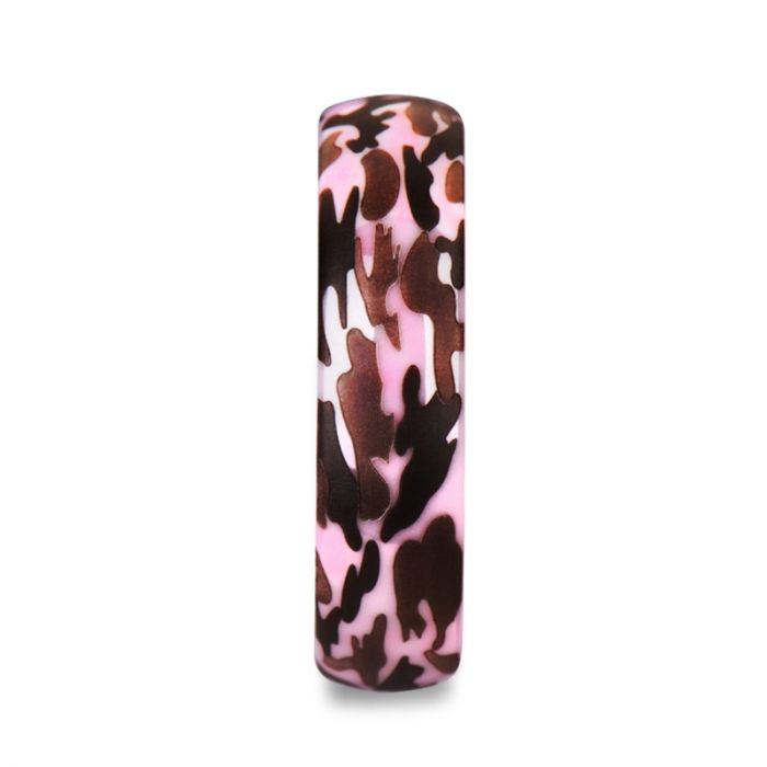 JOAN Domed Polished Pink Ceramic Ring with Laser Engraved Camo Pattern - 6mm