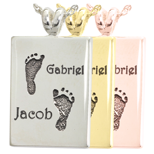 B&B Rectangle Twin Footprints with Names Pendant