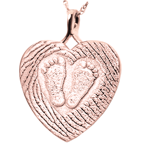 3D Babyfeet inside Heart + Mother's Fingerprint on Heart Pendant