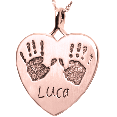 Baby Handprints with Name + Age on Heart Pendant