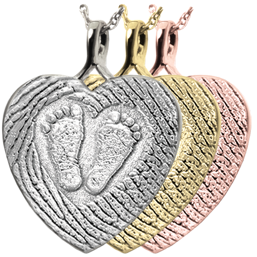 3D Babyfeet inside Heart + Mother's Fingerprint on Heart Pendant