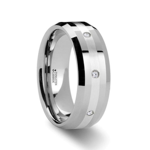 STAFFORD Silver Inlaid Beveled Tungsten Diamond Wedding Band - 8mm