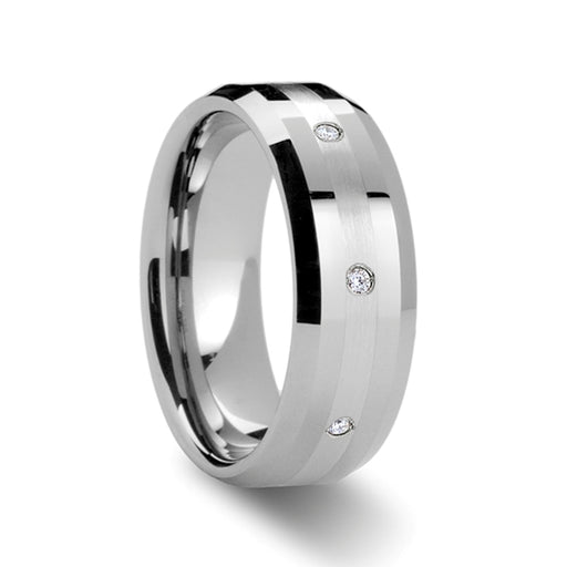 DEVONSHIRE Palladium Inlaid Beveled Diamond Tungsten Carbide Ring - 8mm