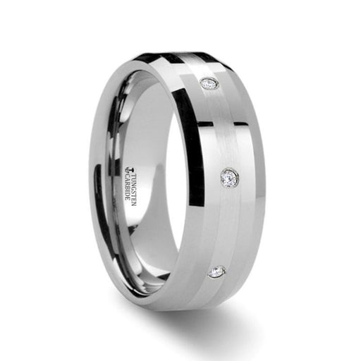 NEWPORT Beveled Tungsten Diamond Carbide Ring with Platinum Inlay - 8mm