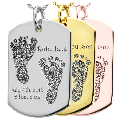 Baby 2 Footprints on Dog Tag Flat Charm