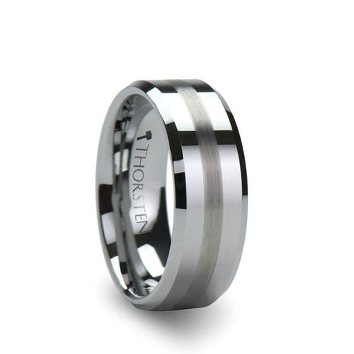 GRENOBLE Flat Beveled Tungsten Wedding Band with Brushed Stripe – 6mm & 8mm